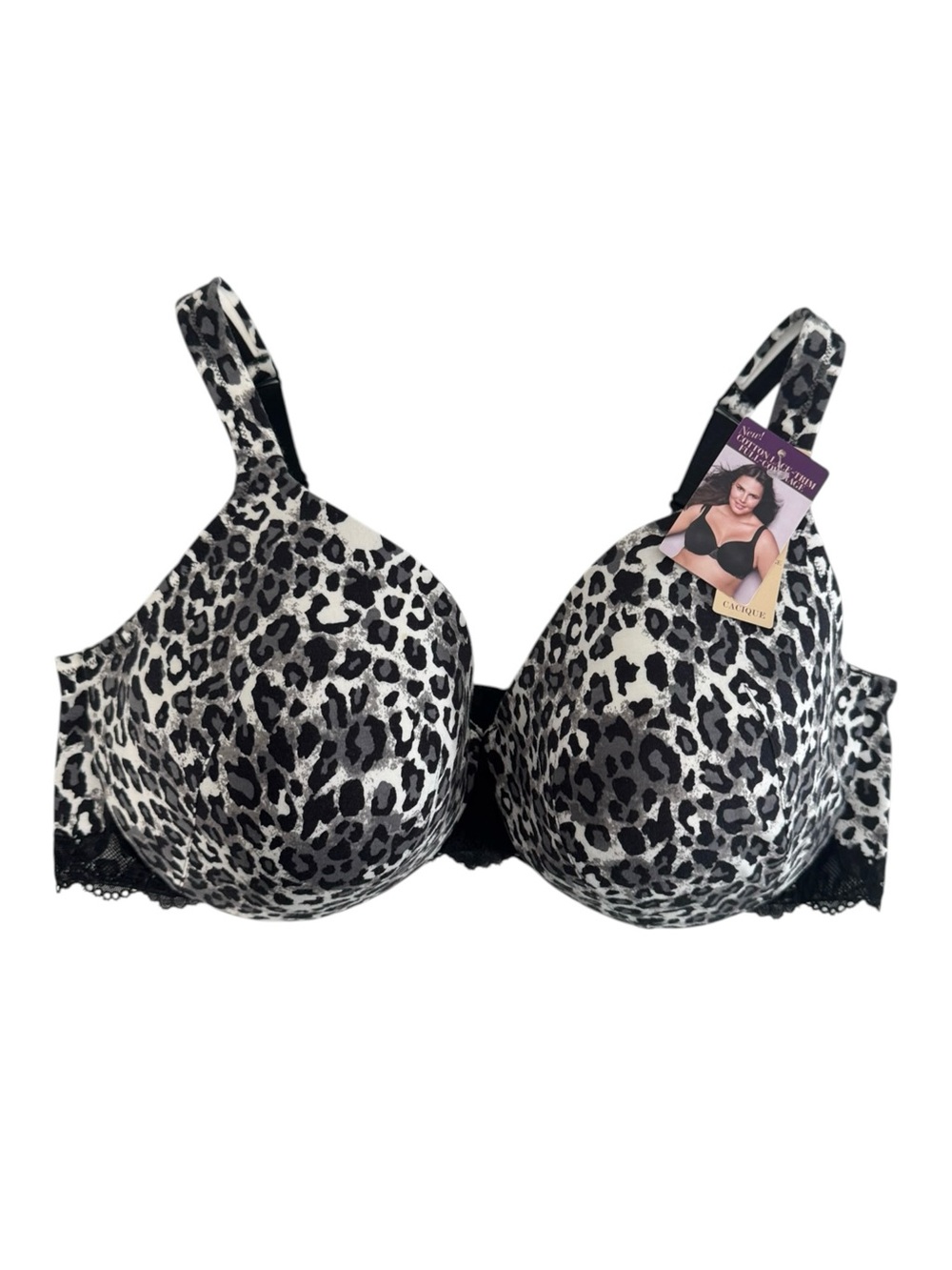 Cacique Leopard Print Cotton Lace Trim Full Coverage Bra 44DD